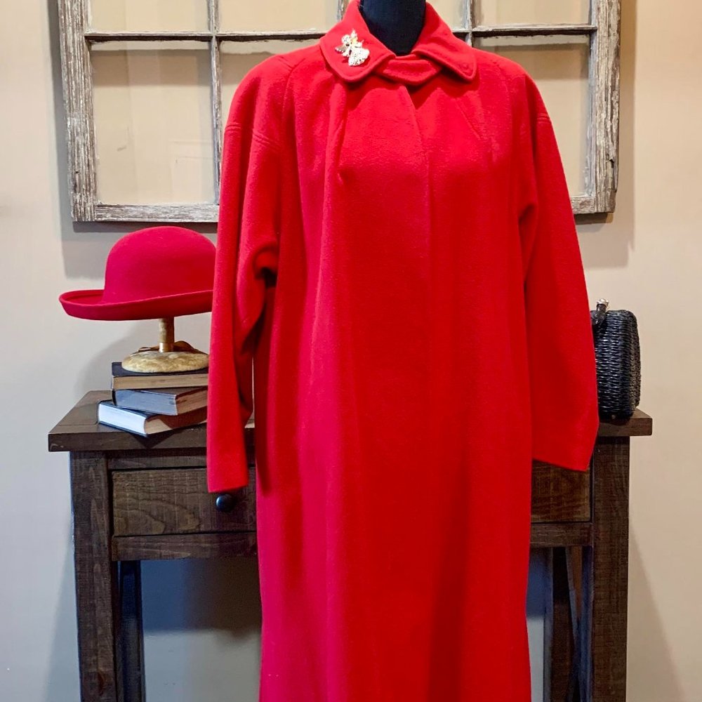 Vintage 1950s Cherry Red  Coat Wool/Cashmere Blend